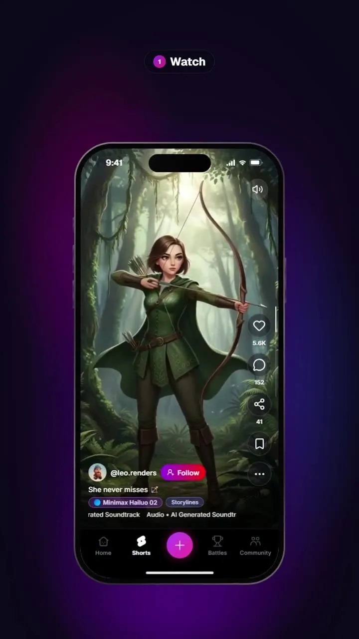 AITube on a phone, playing an AI-generated short.