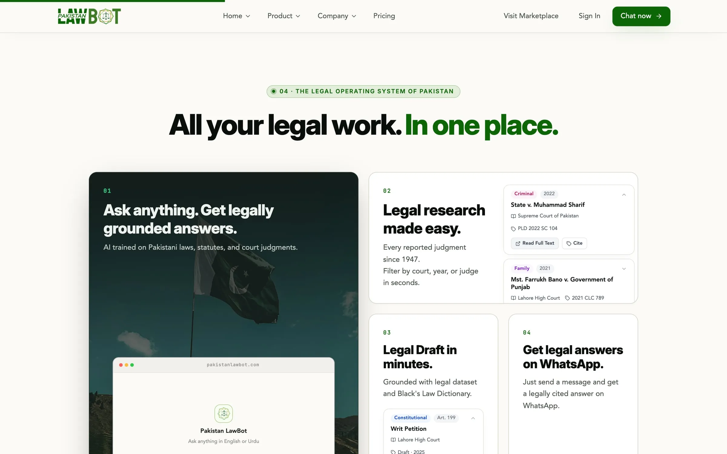 LawBot: all your legal work in one place: grounded answers, research, drafting and WhatsApp.